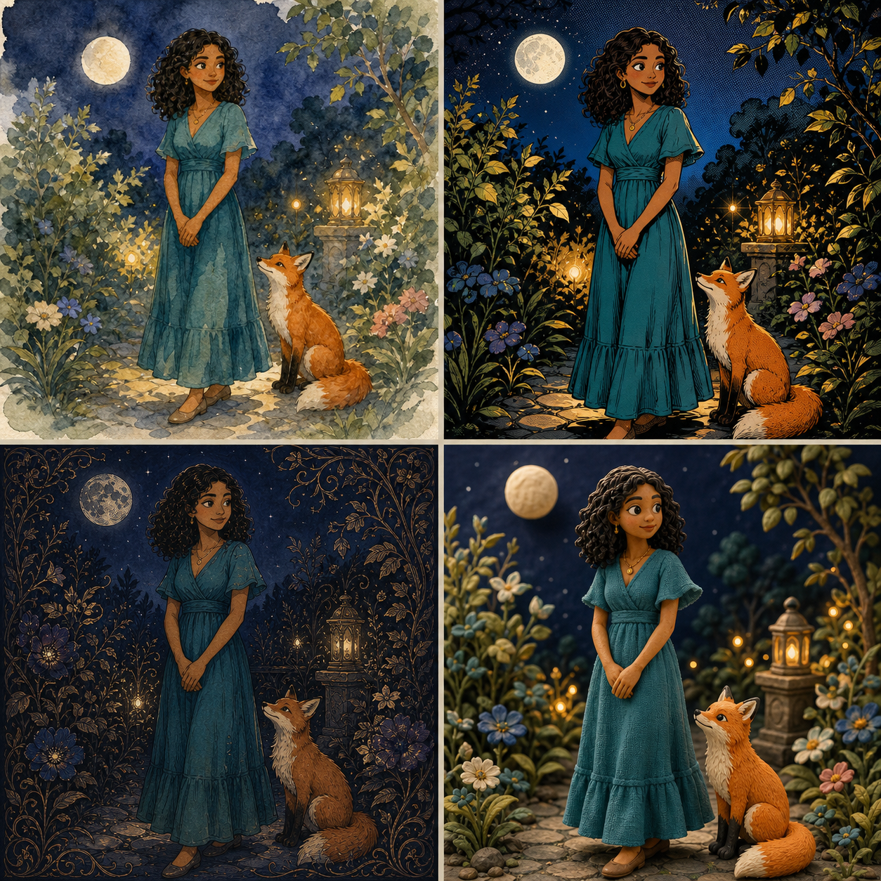 Quatro demonstrações autorais de estilos para histórias ilustradas